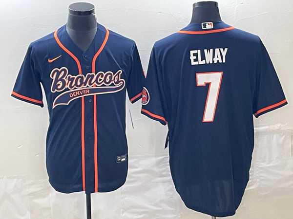 Mens Denver Broncos #7 John Elway Navy Cool Base Stitched Baseball Jersey->denver broncos->NFL Jersey